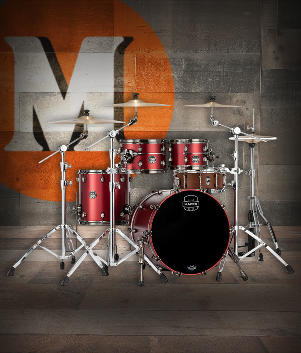 Mapex SE504XBBPA Saturn Evolution Fusion 4-Piece Shell Pack in Tuscan Red finish, snare not included.