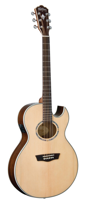 Washburn EA20S Nuno Bettencourt Festival Series Acoustic-Electric Guitar featuring a slim jumbo-style cutaway body, solid top construction, distinctive natural finish, and premium electronics for stage-ready performance.