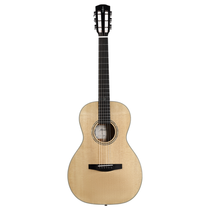 Alvarez Laureate LP60e Parlor Acoustic-Electric Guitar featuring a compact parlor body, natural finish, warm vintage-style tone, premium Laureate craftsmanship, and onboard electronics for studio and stage use.