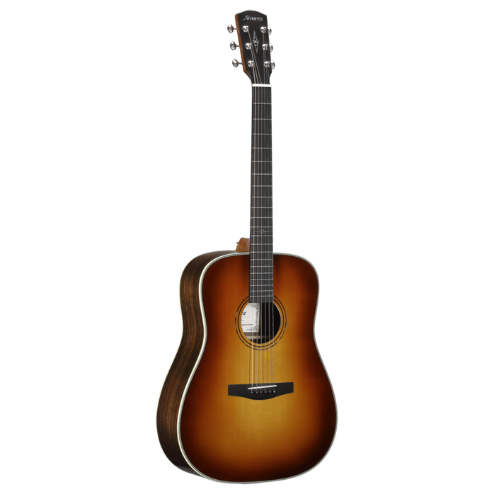 Alvarez Laureate LD70e Dreadnought Acoustic-Electric Guitar in Herringbone Sunset featuring a full dreadnought body, warm and powerful tonal character, classic herringbone detailing, and high-quality onboard electronics for live and studio use.