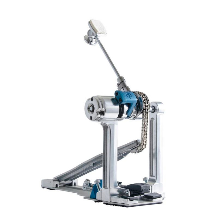 Dixon Precision Coil Chain Drive Single Bass Drum Pedal featuring a responsive chain-drive mechanism, adjustable tension system, smooth motion, and rugged construction suitable for drummers of all styles.