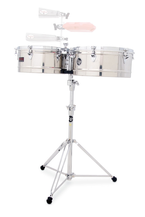 Latin Percussion LP1415-S Prestige 14"/15" Stainless Steel Timbales featuring polished steel shells, chrome hardware, bright powerful projection, and premium craftsmanship built for advanced Latin percussionists.