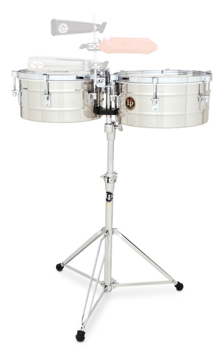 Latin Percussion LP256-S Timbales featuring 13" and 14" stainless steel shells, chrome hardware, bright cutting tone, and durable construction suited for live performance, studio recording, and Latin percussion ensembles.