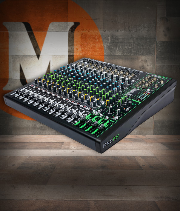 Mackie ProFX16v3 16-Channel Mixer (PROFX16-V3) featuring Onyx mic preamps, built-in digital effects, 2x4 USB recording interface, and extensive routing options for professional live sound and studio applications.