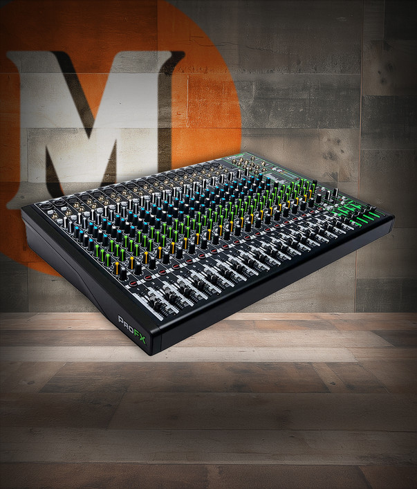 Mackie ProFX22v3 22-Channel Mixer (PROFX22-V3) featuring Onyx mic preamps, built-in digital effects, 2x4 USB recording interface, and expansive routing options for professional live sound and studio environments.