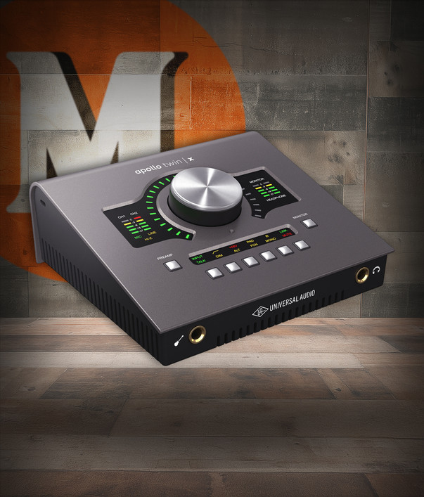 Universal Audio Apollo Twin X Duo USB Recording Interface – Heritage Edition (UA-APLTWXDU-HE-U) featuring Unison mic preamps, onboard UAD-2 Duo processing, premium AD/DA conversion, and USB connectivity for professional studio recording.