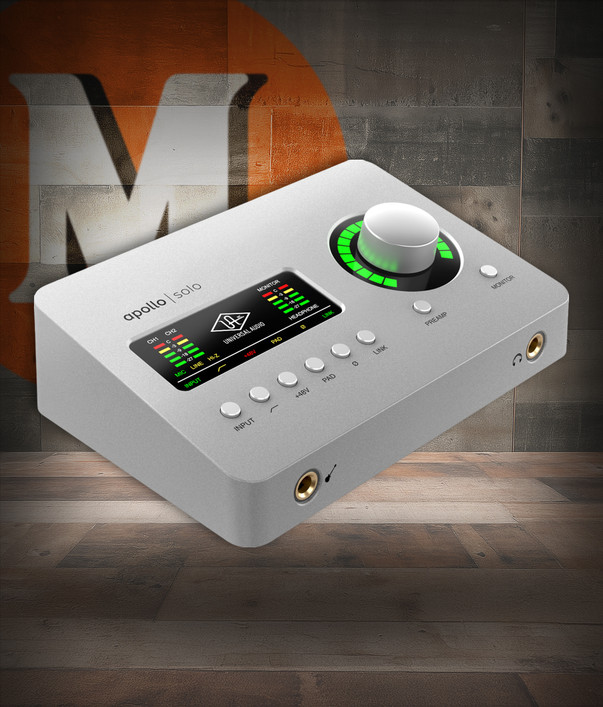 Universal Audio Apollo Solo Recording Interface – Heritage Edition Thunderbolt 3 (UA-APLS-HE-U) featuring Unison mic preamps, onboard UAD DSP, premium AD/DA conversion, and compact professional recording capability.