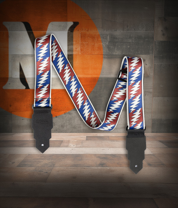 Grateful Dead Guitar Strap “Skulls” – Red, White, and Blue (DAGDSTRAP1) featuring bold skull artwork, durable woven material, and adjustable length for comfortable performance.