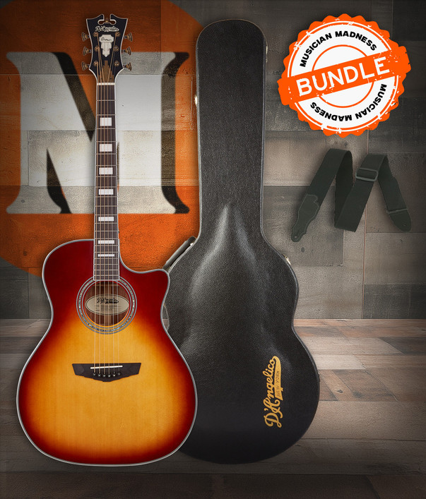 D’Angelico Gramercy Grand Auditorium CE – Iced Tea Burst Bundle w/ Hard Case & Strap (DAPG200ITBAPS) 