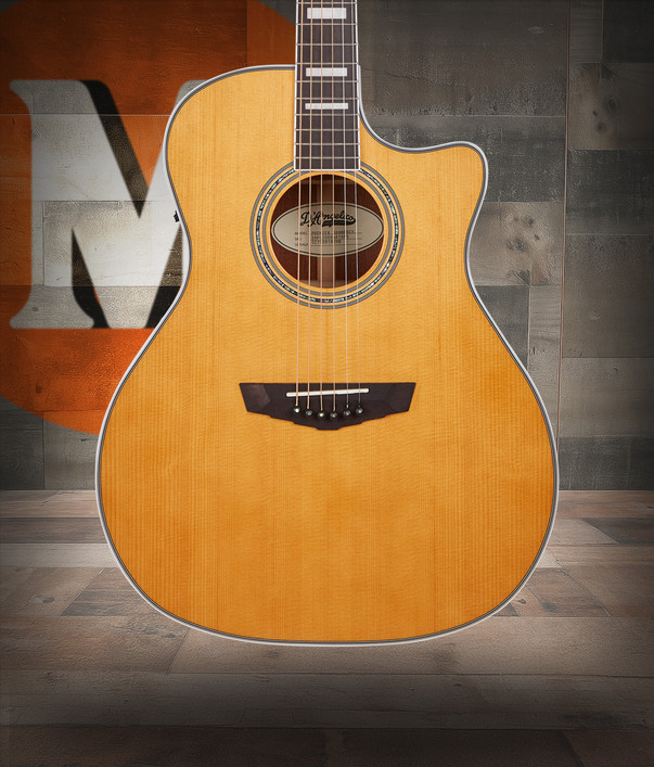 Dâ€™Angelico Gramercy Grand Auditorium CE - Vintage Natural Bundle (DAPG200VNATAPS) featuring a grand auditorium body, cutaway design, onboard electronics, natural wood finish.