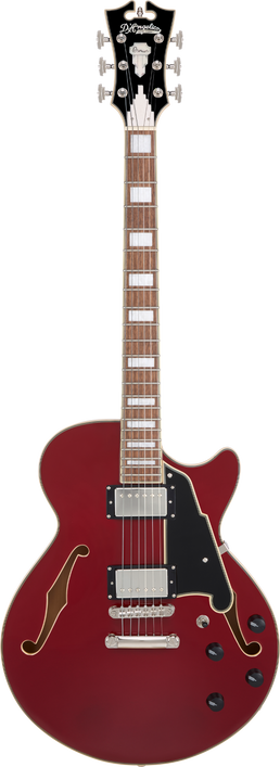 Dâ€™Angelico Premier SS Single Cutaway - Burnt Red (DAPSSBRDNS) featuring a semi-hollow single-cut body, stop-bar tailpiece, dual humbuckers, and a warm Dark Iced Tea Burst finish for expressive modern tones.