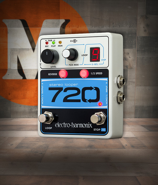 Electro-Harmonix 720 Stereo Looper - Dealer Special (720LOOPER) featuring dual stereo inputs/outputs, loop select footswitches, 720 seconds of looping time, and 10 loop banks.