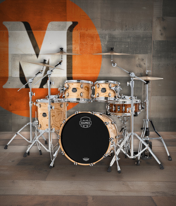The Mapex Saturn VI SR504XZXN Fusion 4-Piece Shell Pack features hybrid maple/walnut shells that provide rich low-end presence, smooth mids, and crisp high-end definition. Finished in an Exotic Natural Burl, this kit offers boutique aesthetics paired with professional performance. SONIClear bearing edges ensure stable tuning and optimal resonanceâ€”perfect for drummers seeking articulate punch and tonal versatility in both live and studio settings.
