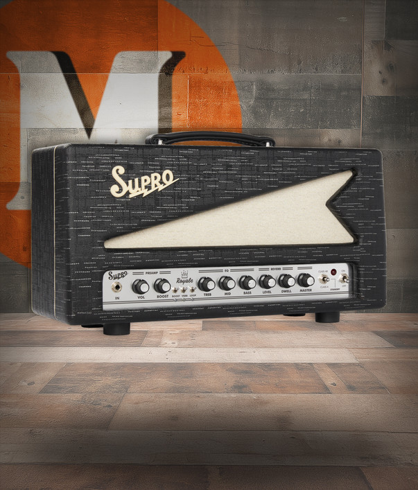 Supro Royale guitar amplifier head in Black Scandia featuring boutique tube circuitry, wide dynamic range, classic Supro aesthetics, and premium tone shaping.