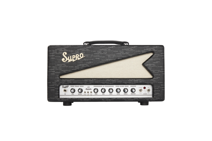 Supro Royale guitar amplifier head in Black Scandia featuring boutique tube circuitry, wide dynamic range, classic Supro aesthetics, and premium tone shaping.