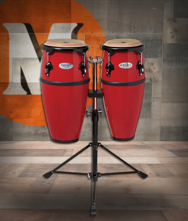 Toca Synergy Fiberglass Junior Conga Set, 8"/9" with Double Stand - Red (2300/89-FRD)