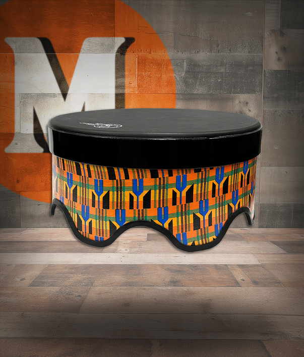 Toca Sympatico Gathering Drum, 16" Tall x 18" Diameter, Pretuned Synthetic Leather Head - Kente Cloth (TSSGD-18KT-SLP)