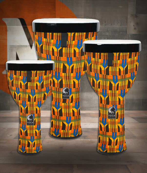 Toca Sympatico Nesting Djembe Set of 3, 8"/10"/12", Pretuned Fiber - Kente Cloth (TSSND-3PCK-FP)