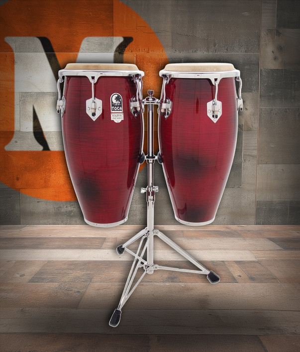 Toca Elite Pro Wood Conga Set, 11"/11-3/4" with Double Stand - Crimson Fade (3100CF)