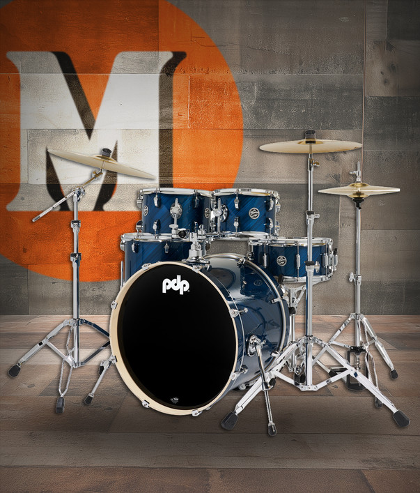 PDP Mainstage 5pc Complete Kit w/HW, Paiste Cymbals, Throne - Blue Steel (PDMA2215KTTB)