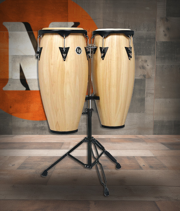 Latin Percussion LP City 10 - 11" Congo Set - Oak Natural Black w/ Double Stand (LP646NY-AW)