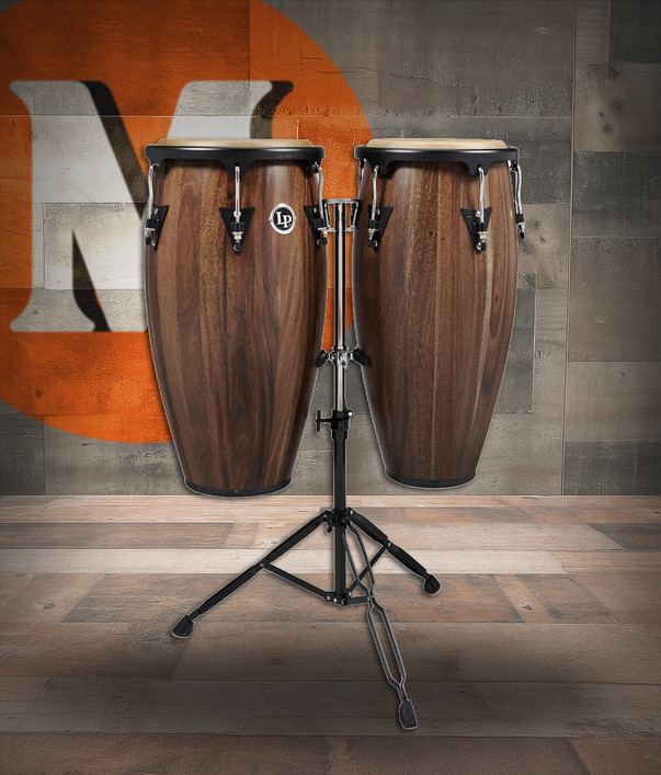 Latin Percussion LP Aspire 11 - 12" Conga Set - Oak Walnut Black w/ Stand (LPA647-SW)