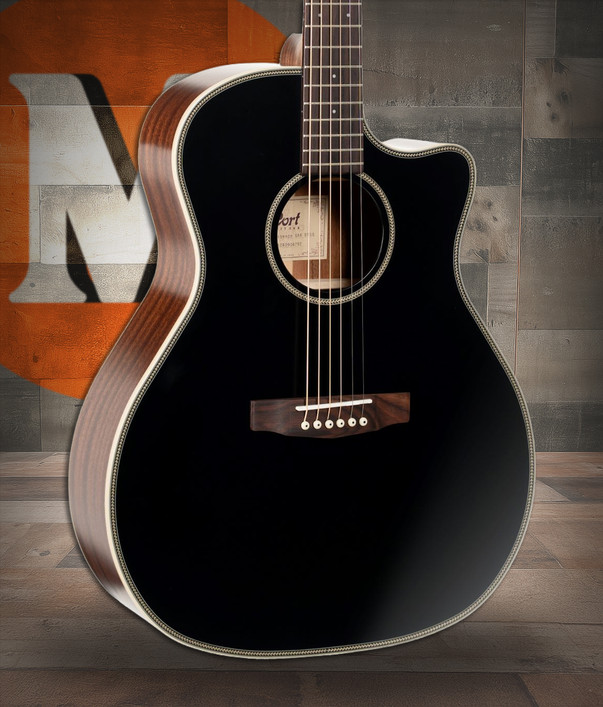 Cort GA4BTSG Essence Series ES-GA4 Auditorium Acoustic Electric Guitar - Black Top Semi Gloss (GA4BTSG-U)