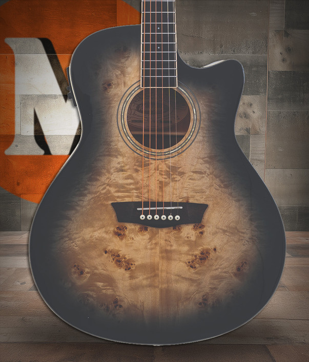 Washburn DFBACEB Deep Forest Burl Grand Auditorium Acoustic Electric Guitar - Black Fade (DFBACEB-U)