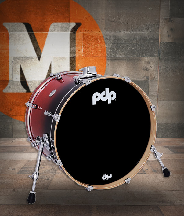 PDP Concept Series Maple Bass Drum 16x20 - Red to Black Fade w/Chrome Hardware (PDCM1620KKRB)