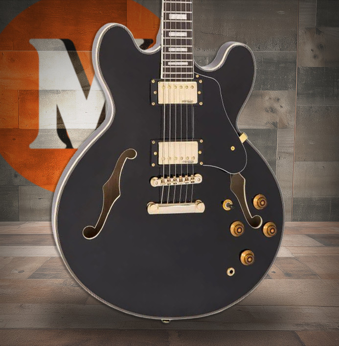 Vintage VSA500 ReIssued Semi Acoustic Guitar - Boulevard Black (VSA500GBK)