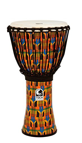 Toca SFDJ-14KB Freestyle Rope Tuned 14-Inch Djembe with Bag Kente Cloth 