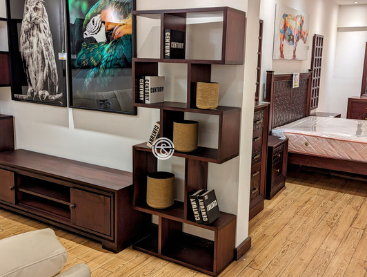 Open impala style display shelf with clean wood structure.