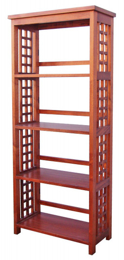 Four-tier Morocco style bookcase with distinct wood detail.