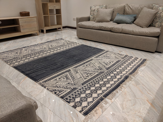 Cotton Screen Print Dhurrie -  Stone Wash- 1.6m X 2.3m  Cotton Screen Print Dhurrie -  Stone Wash- 1.6m X 2.3m