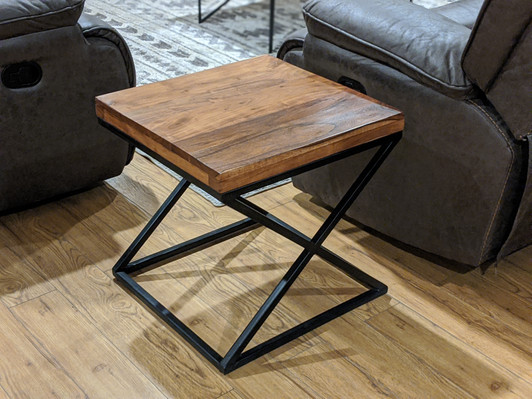 Holstein End Table - X Legs In Black Iron & Acacia