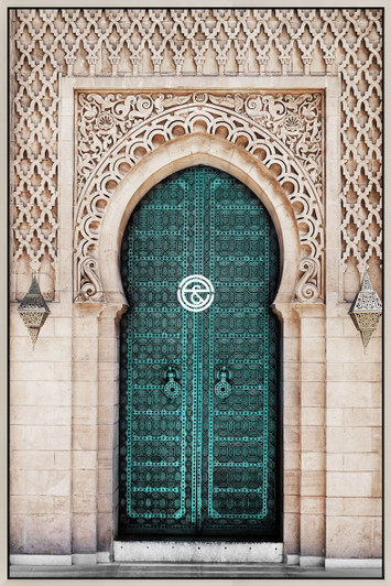 Tempered Glass Wall Art - Teal Carved Door EC2153-1-(80X120)CM