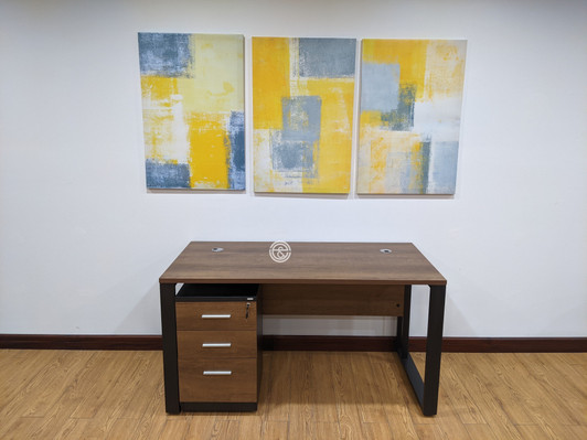Modern Desk With Mobile Drw. Ped. In Brown Oak  Modern Desk With Mobile Drw. Ped. In Brown Oak