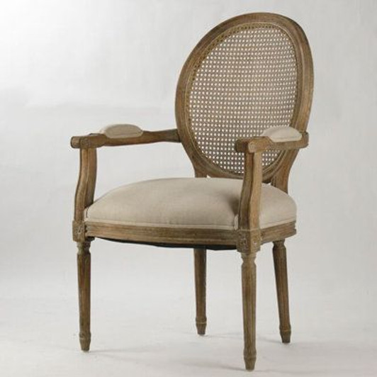 Louis Bistro Chair With Arms & Rattan Back (Aged Elm) Louis Bistro Chair With Arms & Rattan Back (Aged Elm)