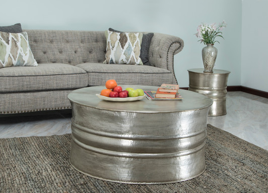 Drum Coffee Table 100cm Diameter In Nickel Plated (S7069A) Drum Coffee Table 100cm Diameter In Nickel Plated (S7069A)