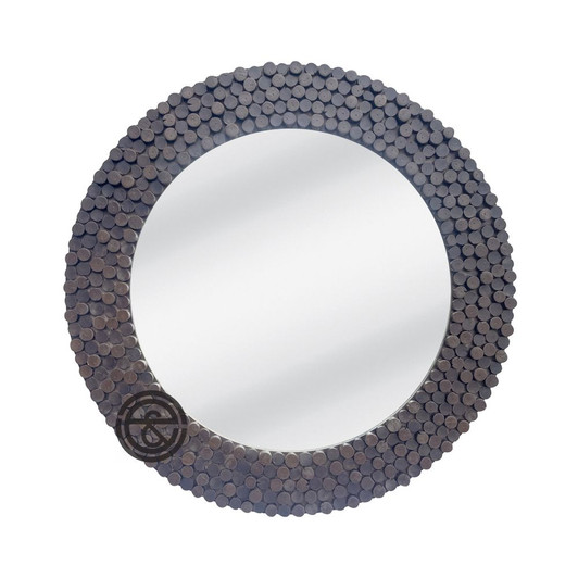 Mosaic Jeweled Brown Frame with Bevel Mirror -Diameter-80cm