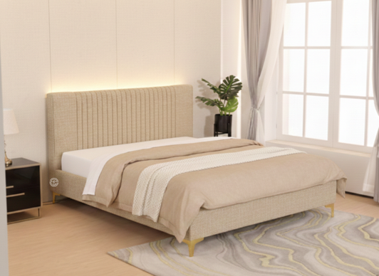 Tavira Queen Bed In Beige Linen