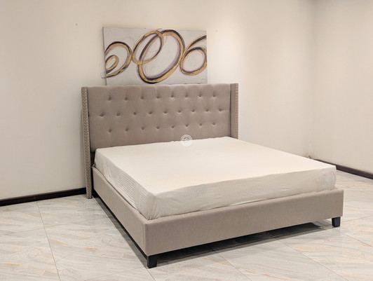 Hugo King Size Bed In Beige Linen