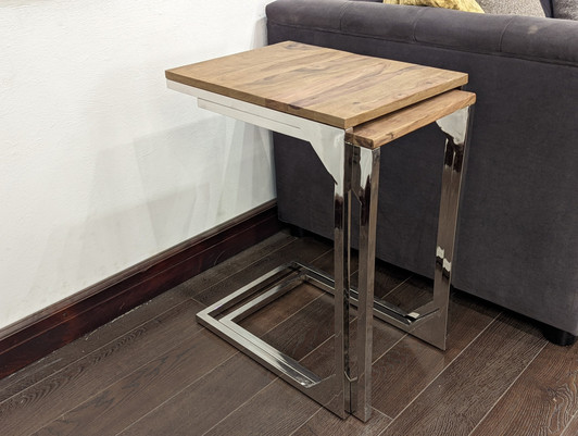 Set of 2 Stools In Sheesham And Steel