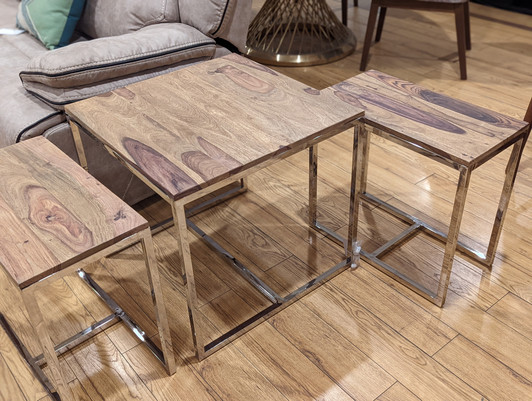 Set of 3 Stools In Sheesham And Steel 