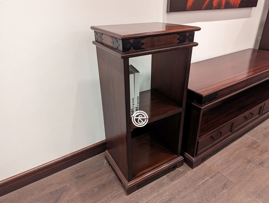 Two-cube open wooden shelving unit with simple profile.