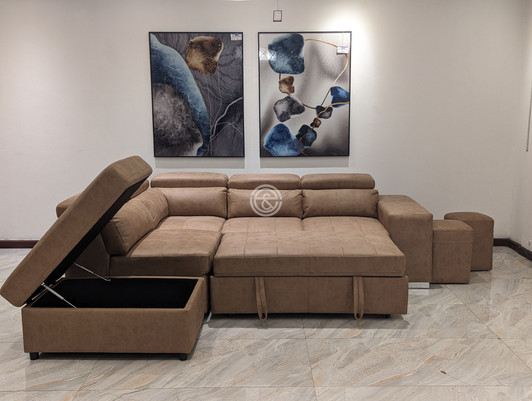 Palermo L Shape Sofabed in Mocha (Chaise on left while looking) 