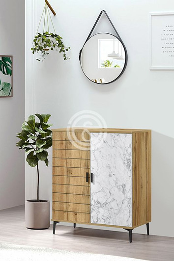 Marbeline Short 2 Door Shoe Cabinet (In Woton And Marble White Finish)-OUT OF STOCK