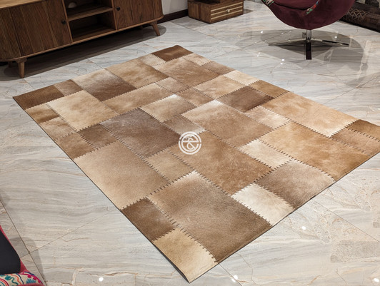 Hair On Leather Light Brown Patch Work Carpet - 1.6x2.3m (23P - 80028) Hair On Leather Light Brown Patch Work Carpet - 1.6x2.3m (23P - 80028)