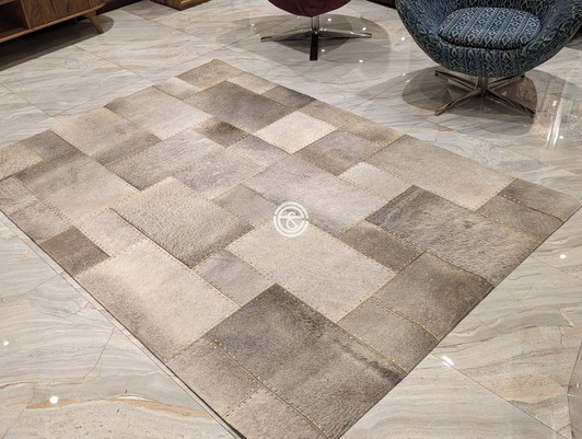 Hair On Leather Grey Patch Work Carpet - 1.6x2.3m (23P - 80026)