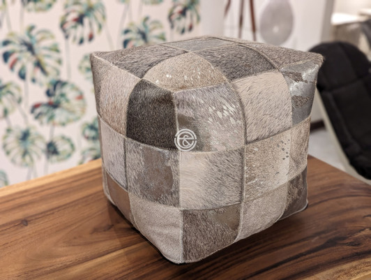 Hair On Leather Grey Pouffe Hair On Leather Grey Pouffe